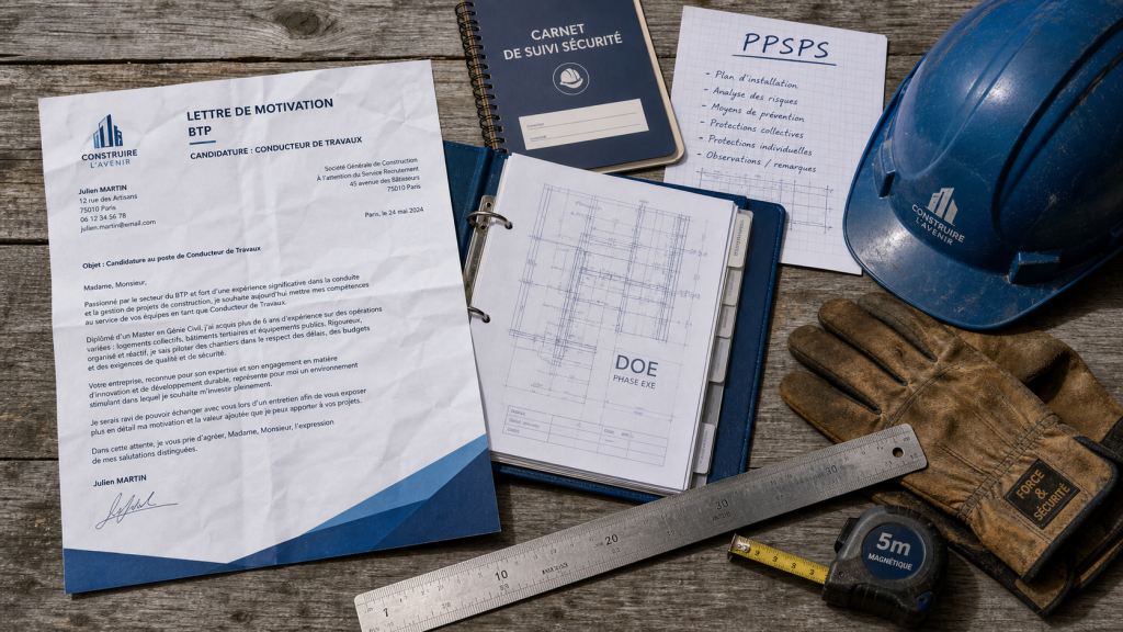 lettre de motivation construction BTP avec casque et PPSPS