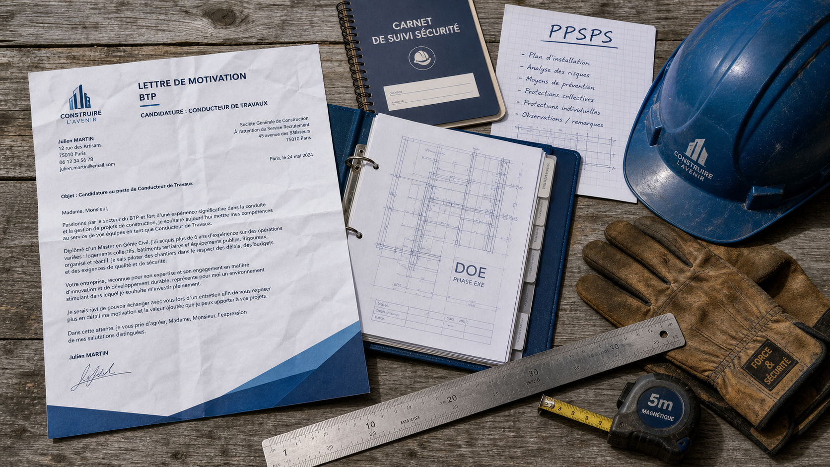 lettre de motivation construction BTP avec casque et PPSPS