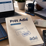 Prêt adie sans garant : dossier de demande sur table