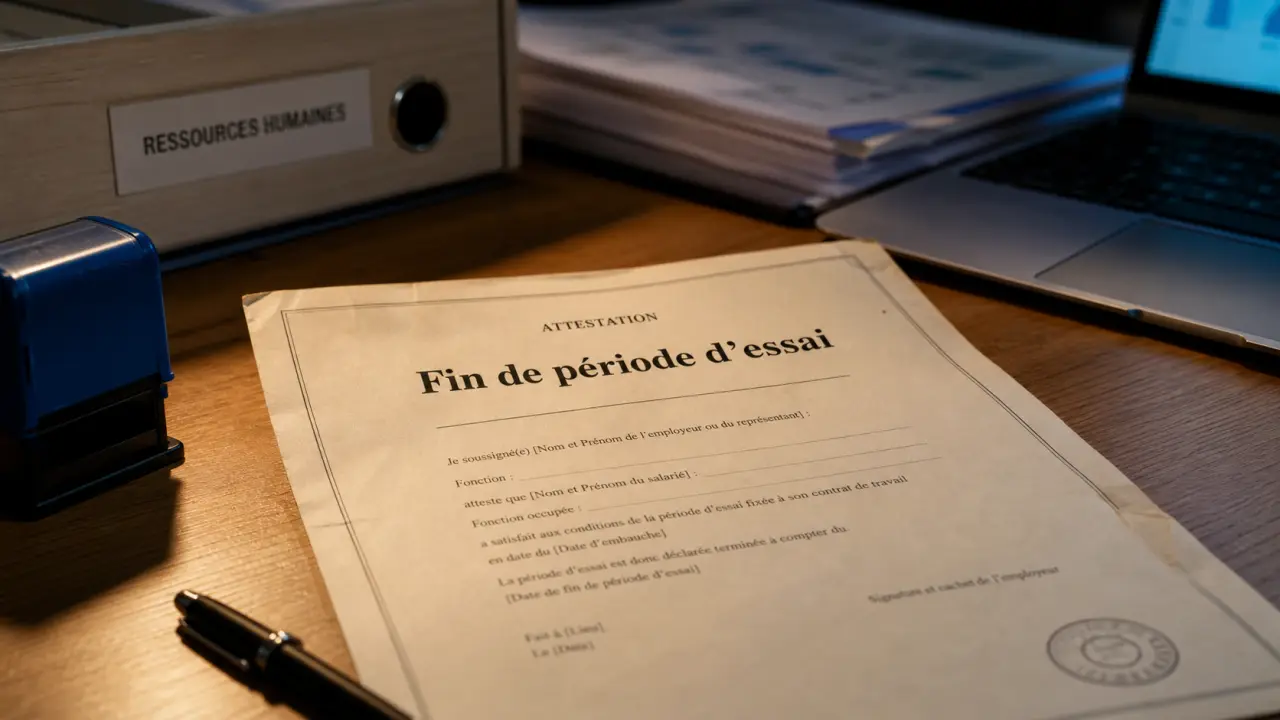 Attestation fin de période d'essai sur papier avec tampon RH