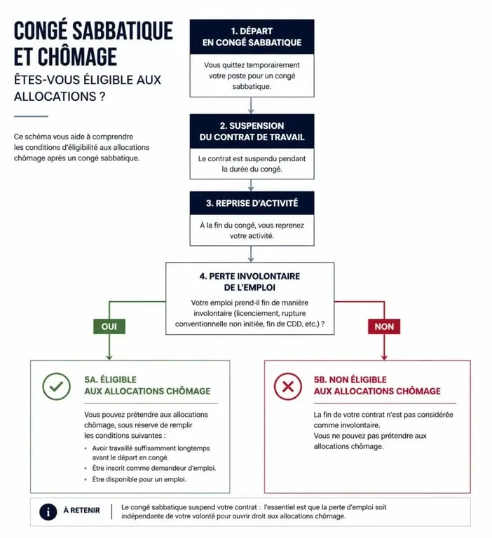 Infographie sur les conditions d'accès au chômage après un congé sabbatique