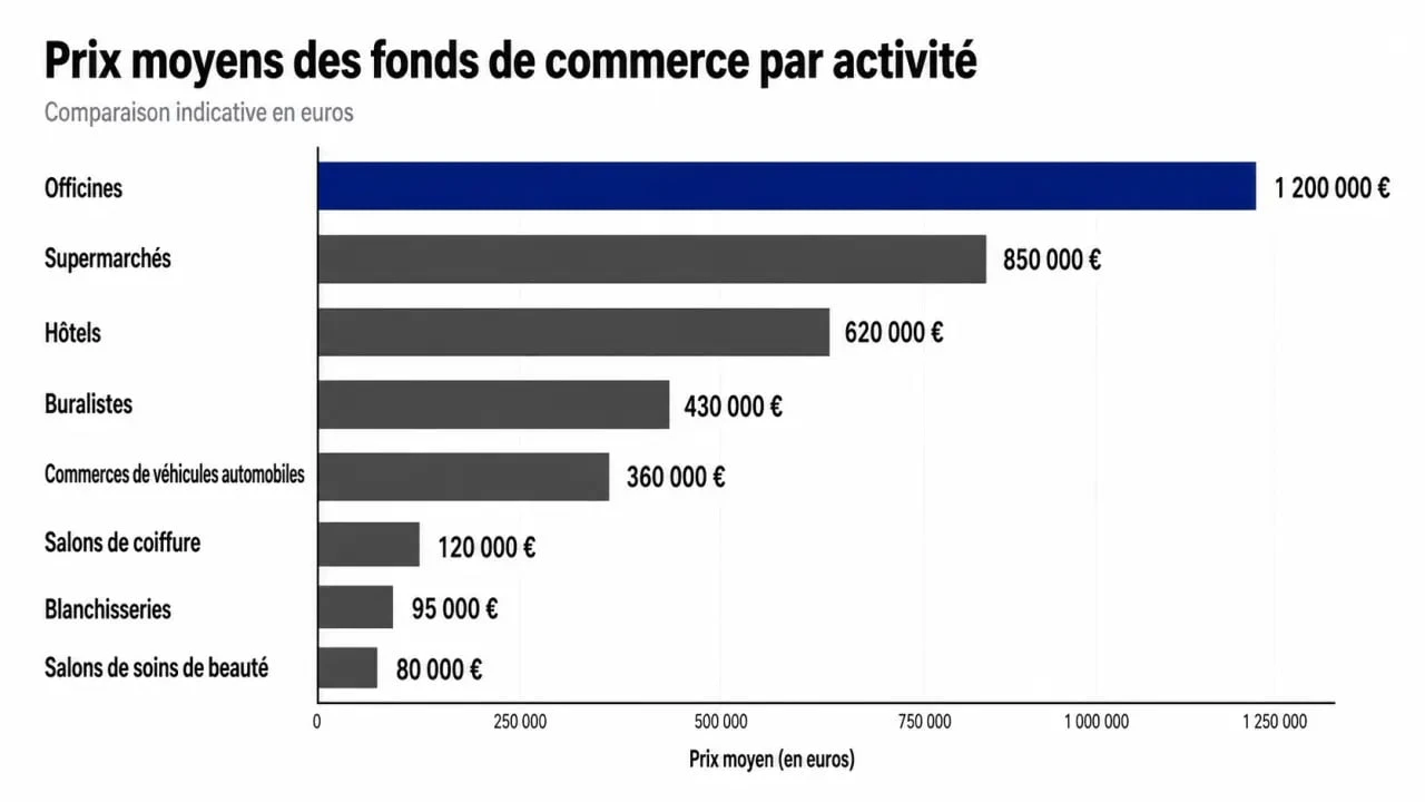 Prix des fonds de commerce par activité : comparaison des moyennes observées