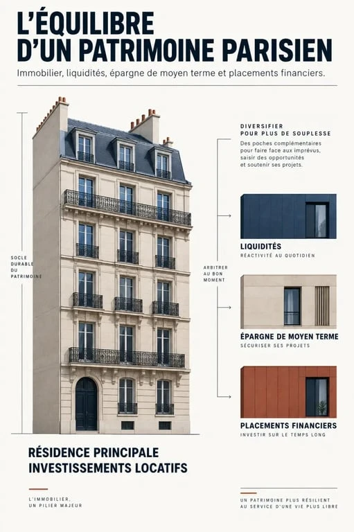 Infographie sur l’équilibre patrimonial d’un conseiller en investissement financier à Paris