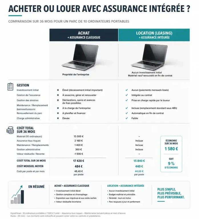 Comparatif assurance matériel informatique entreprise : achat classique vs leasing
