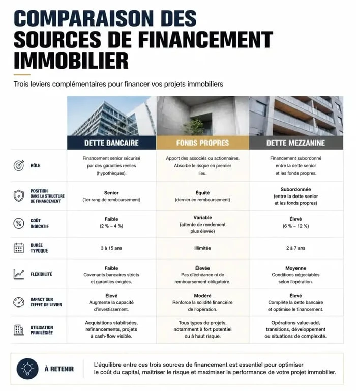 Infographie comparative des sources de financement pour une formation financement immobilier