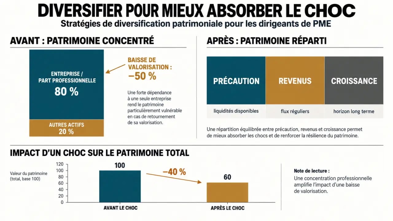 Stratégies de diversification patrimoniale pour les dirigeants de PME entre entreprise, précaution, revenus et croissance