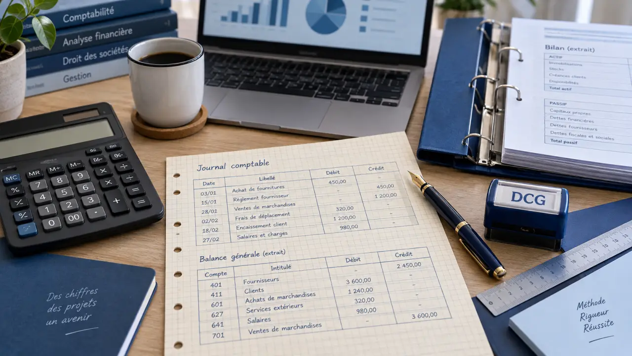 Etude comptabilité : bac+2 à bac+8, calculatrice et dossiers comptables